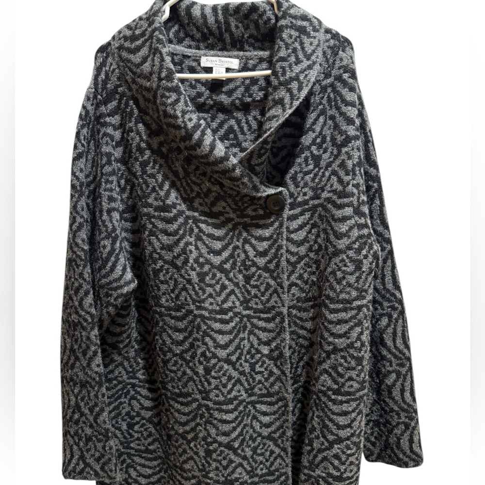Vintage 80’s Susan Bristol wool blend  black and gray sweater jacket size 2X